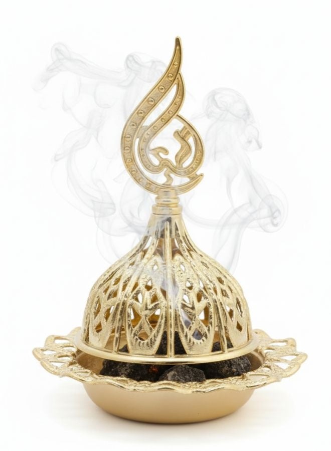 مبخرة بخور ذهبية بتصميم عربي فاخر – مبخرة معدنية مزخرفة من الحديد عالي الجودة مع غطاء قابل للإزالة – لتعطير الجو ونشر الروائح العطرية بالتساوي – قطعة ديكور فاخرة للمنازل والمناسبات – هدية مثالية للأصدقاء والعائلة - Image 1